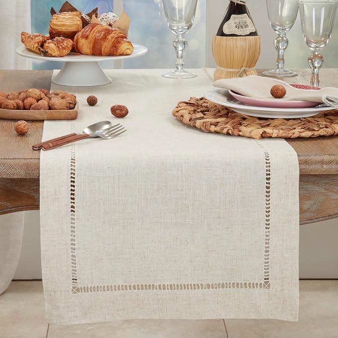 Saro Lifestyle Poly and Linen Blend Hemstitched Table Runner - Image 3