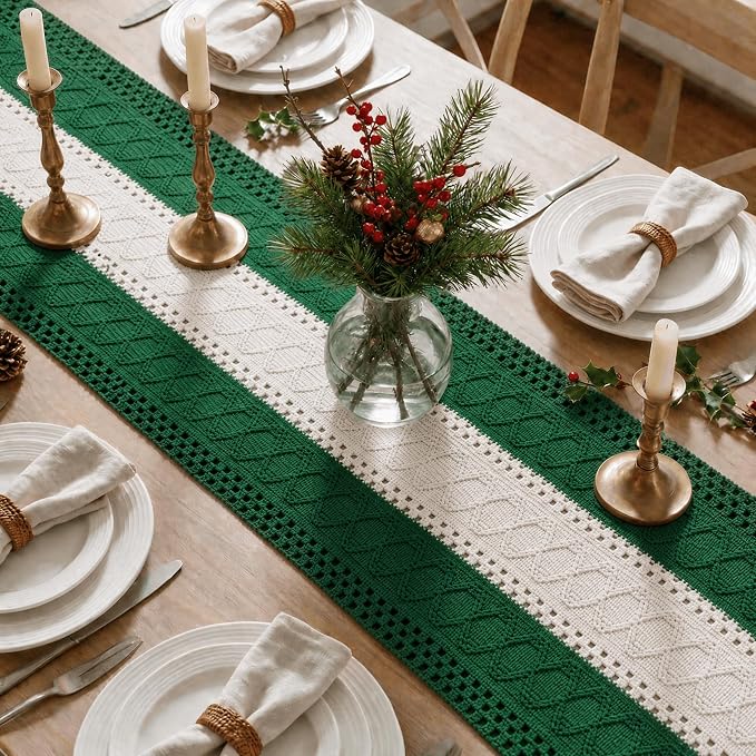 Artoid Mode Dark Green Farmhouse Woven Table Runner 12x48 Inch | Holiday Rustic - Image 3