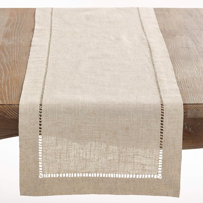 Saro Lifestyle Poly and Linen Blend Hemstitched Table Runner by SaroLifestyle