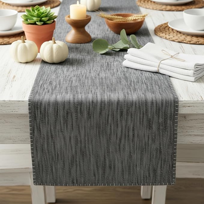 Dining Table Runner with Decorative Stitch at Edge Short Dresser Scarf Dining by OveeshaHomeDecor