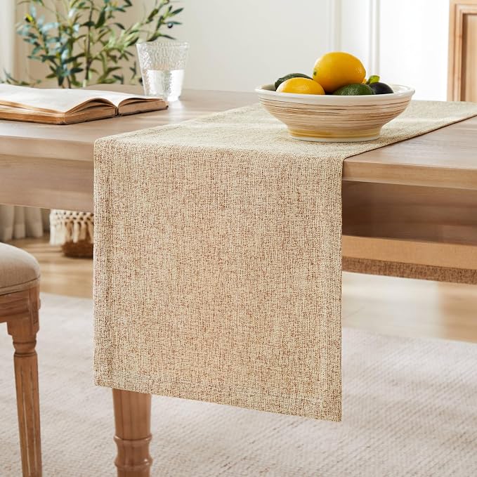 Burlap Style Farmhouse Table Runner, 14x36 Inches Oatmeal Beige | Thick Durable by ZEEMARTONLINE