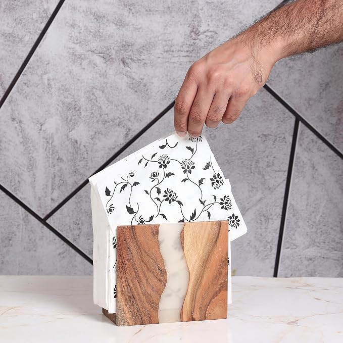 Acacia wood & Transparent Epoxy resin Napkin holder - Image 5