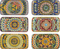 Henten Home Ceramic 10 Inch Salad Plates, Colorful Rectangular Plate Set of 6 by HentenHome