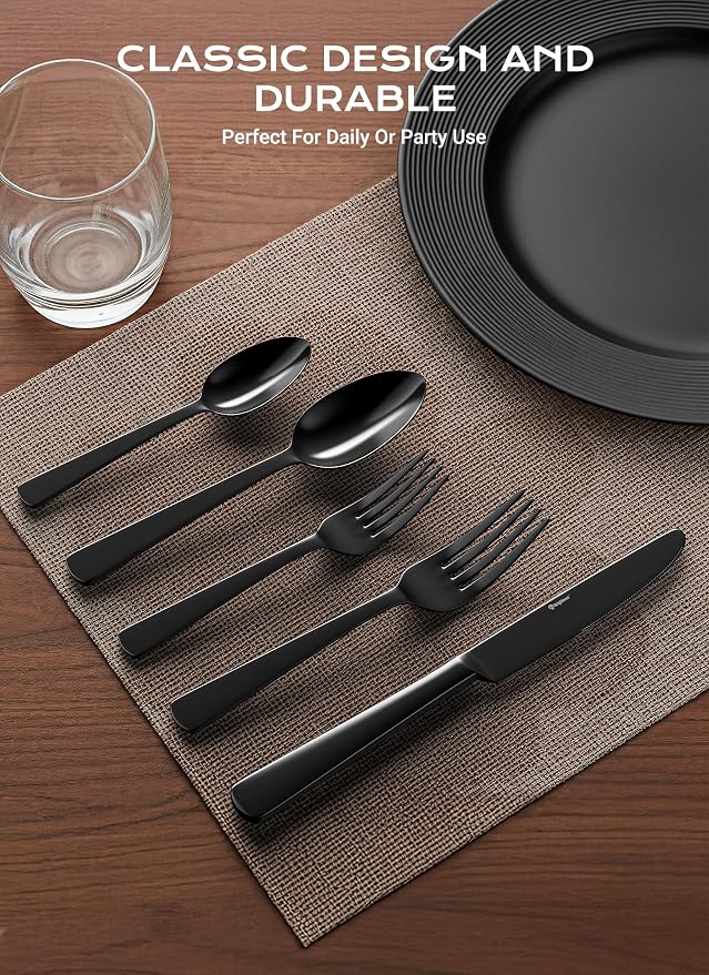 Black Silverware Set, 20-Piece Flatware Set Service - Image 2