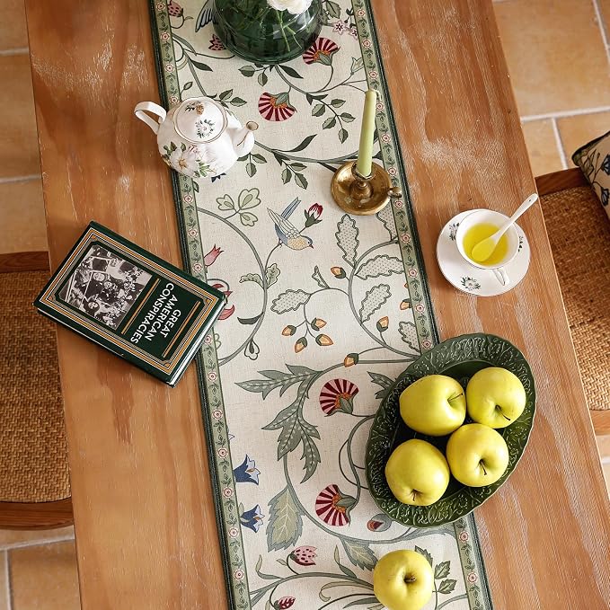 bilin gaier Designer French Linen Small Table Runner, Floral Pattern, Dining - Image 8