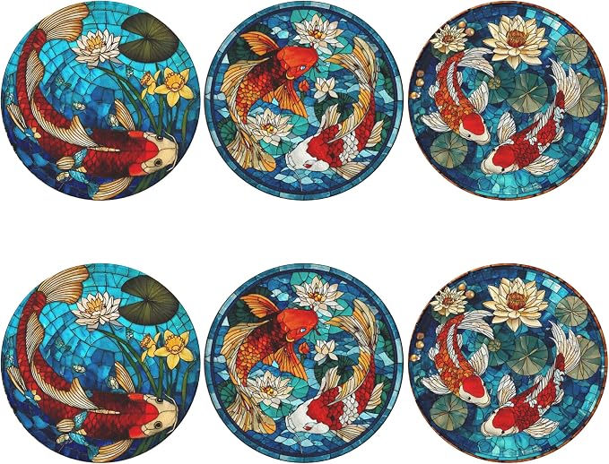 Fish Coasters Leather Round Drink Coasters 6 Pcs Set - Image 2