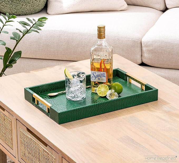 Luxury Modern Elegant 17.5"x12" Rectangle Crocodile Green Faux Leather - Image 2