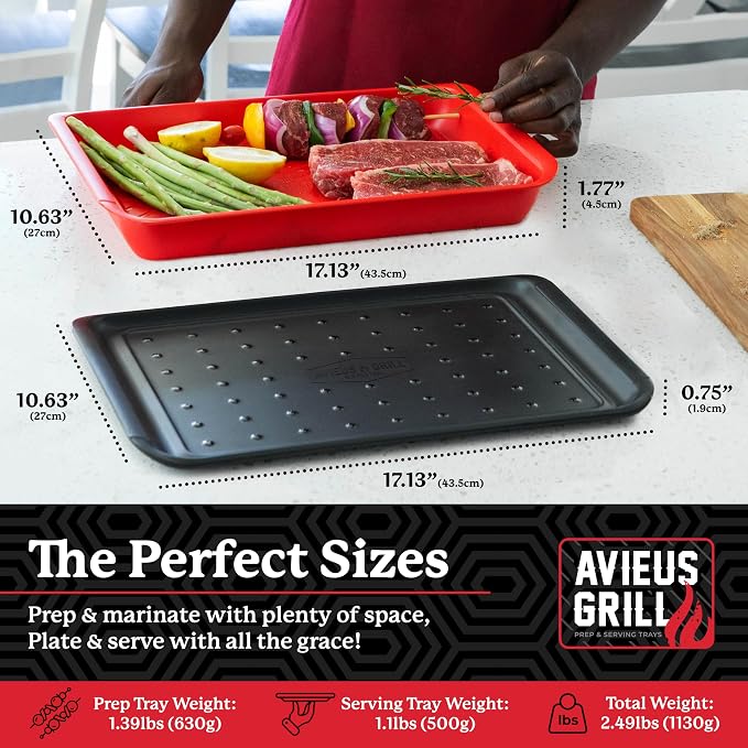 AVIEUS Grill Prep and Serve Trays | Set of 2 Stackable, Melamine Trays | - Image 2