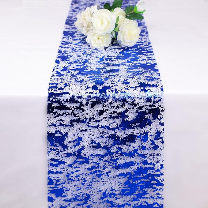 Snowkingdom Royal Blue Table Runner, Sequin Glitter Foil Metallic Thin Mesh - Image 2