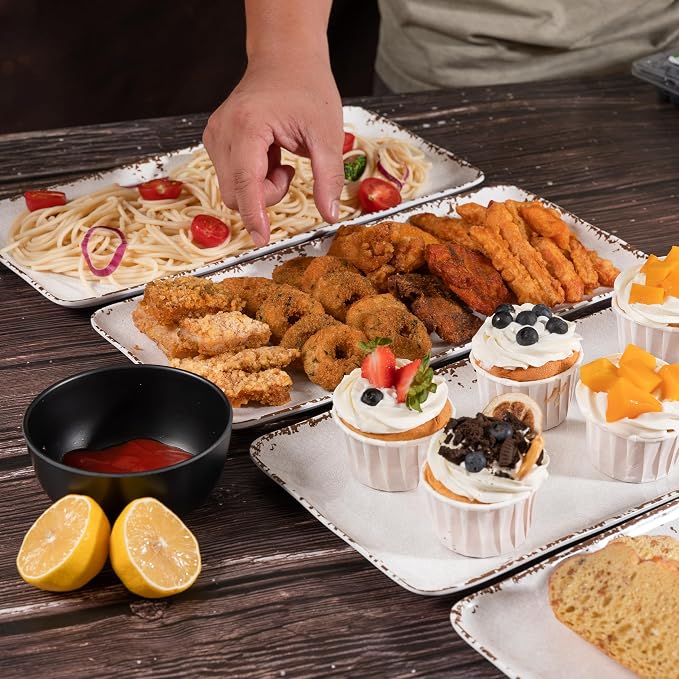 4-Pack 14" x 7" White Serving platter Set, Reusable Farmhouse Melamine Serving - Image 2