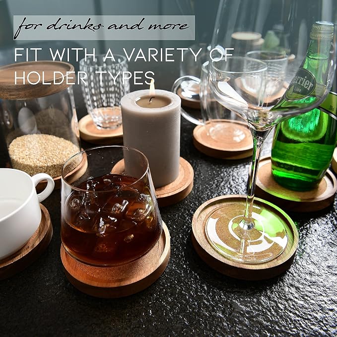 Acacia Wood Coasters for Drinks, 4.13 Inch, Absorbent and Insulation Cork - Image 5