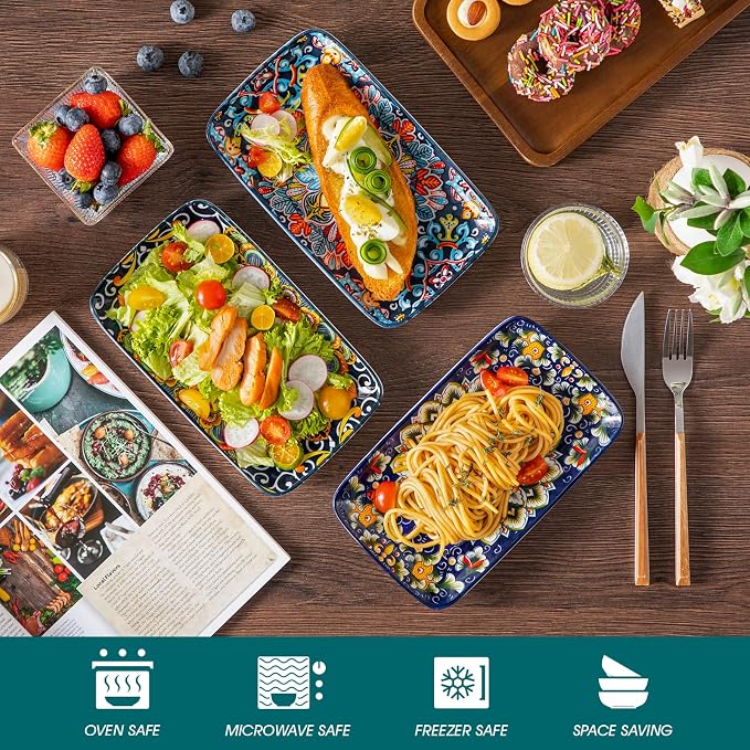 vancasso Simi 6-Piece Rectangular Ceramic Plates Set, 8.5" x 5.1" Small Dessert - Image 5