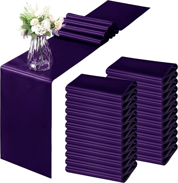 Horbaunal 24 Pack Purple Satin Table Runner 12 x 108 Inch | Smooth Table Runners by Horbaunal