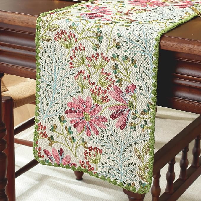 Spring Botanical Floral Green Lace Table Runners 12 x 71 Inch | Jacquard Weave - Image 3