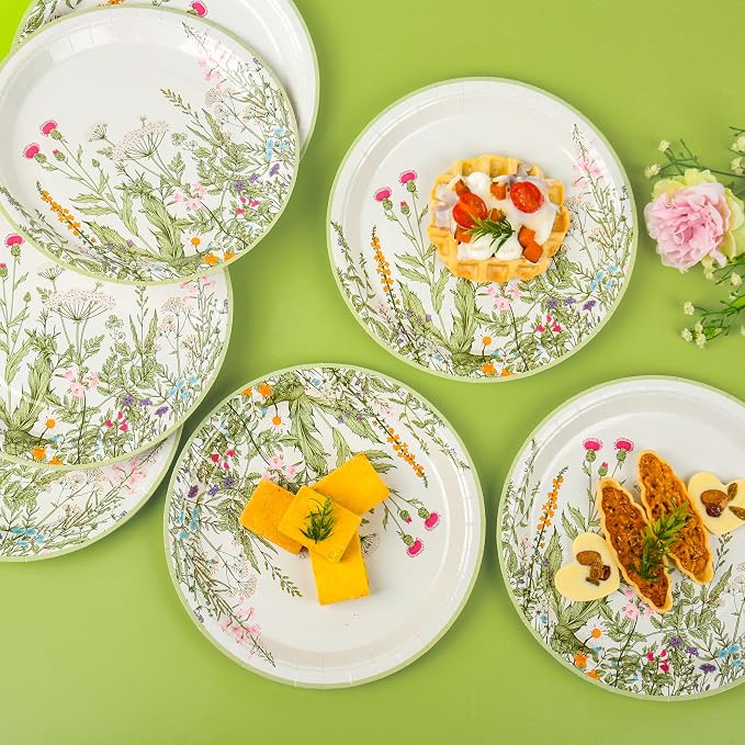 AimFun 48 Pcs Wildflower Diposable Paper Plates 9 Inch Floral Party Plate | - Image 6