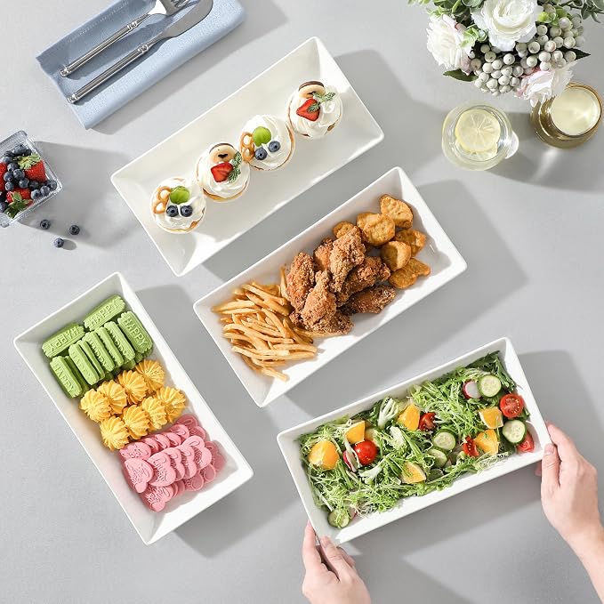 MALACASA Porcelain Serving Platters Set of 4, 12 in Rectangular White Trays | - Image 7