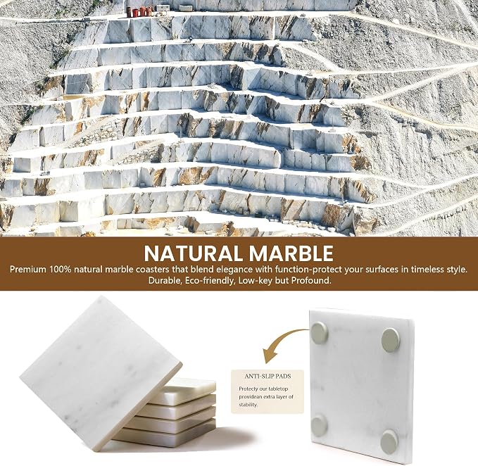 Natural Marble Coasters, Square Costers, Luxury Aesthetic Modern Decor - Image 3