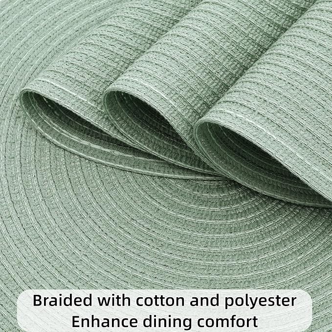 SHACOS Round Placemats Set of 6 Washable 15 inch Cotton Polyester Table Mats - Image 3