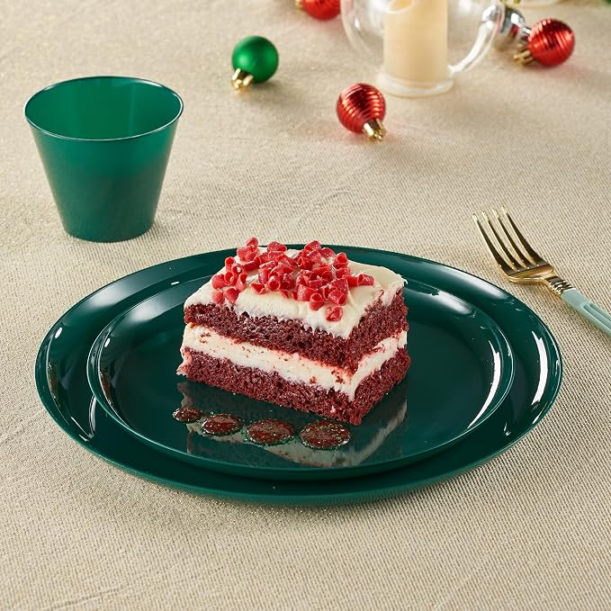 PLASTICPRO [30 Pack 8.6'' Christmass Green Plastic Party Plates Edge Collection - Image 2