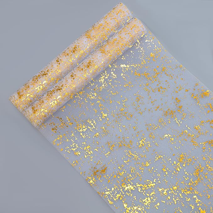 Snowkingdom 2 Pcs Gold Table Runner Roll, Sheer Gauze Chiffon Tulle Fabric by Snowkingdom