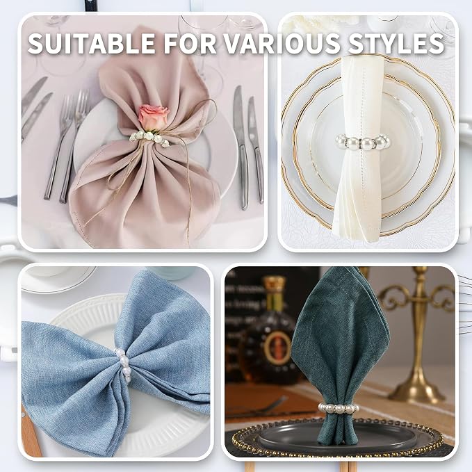 100 Pcs Silver Disposable Napkin Rings Imitation Pearl Ring Napkin Holder - Image 7