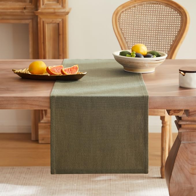 Rustic Cotton Linen Table Runner, 13x90 Inches Olive | Farmhouse Style Linen - Image 4