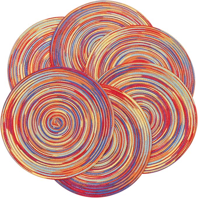SHACOS Round Braided Placemats Set of 6 Table Mats Colorful Place Mats - Image 7