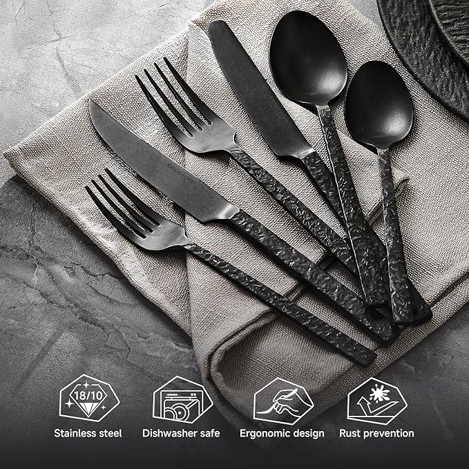 36 Pcs Black Hammered Silverware Set - Image 3