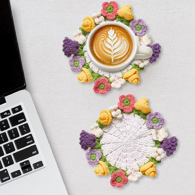 Crochet Flower Coasters, Handmade Bouquet Coasters - Image 5