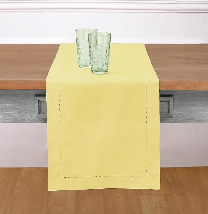 Solino Home Cotton Linen Dining Table Runner Yellow Hemstitch, 14 x 72 in | by SolinoHome