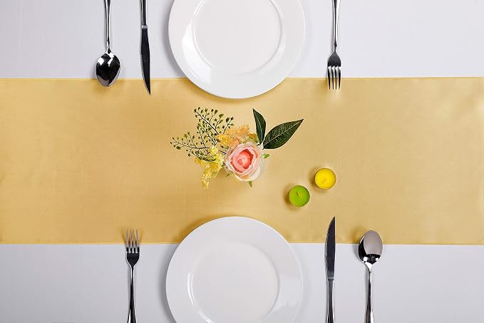5-Pack Satin Table Runner Light Gold 12 x 108 inches Long, Table Runners - Image 2