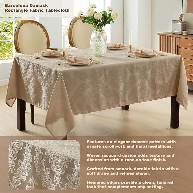 Newbridge Barcelona Luxury Damask Fabric Tablecloth, 70” Extra Wide x 108” - Image 2
