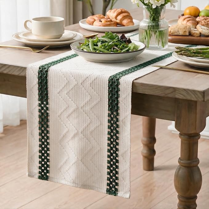 Artoid Mode Forest Green Stripe Woven Rustic Table Runner 12x36 Inch | Holiday - Image 3