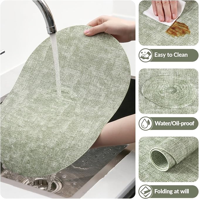 Placemats Set of 4, 11.8 x 17 Inch, Grass Green | Heat Resistant Oval Faux - Image 5