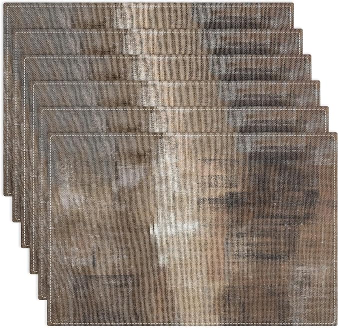 Emvency Farmhouse Placemats Set of 6, 12x18 Inch, Rustic Neutral Brown | by Emvency