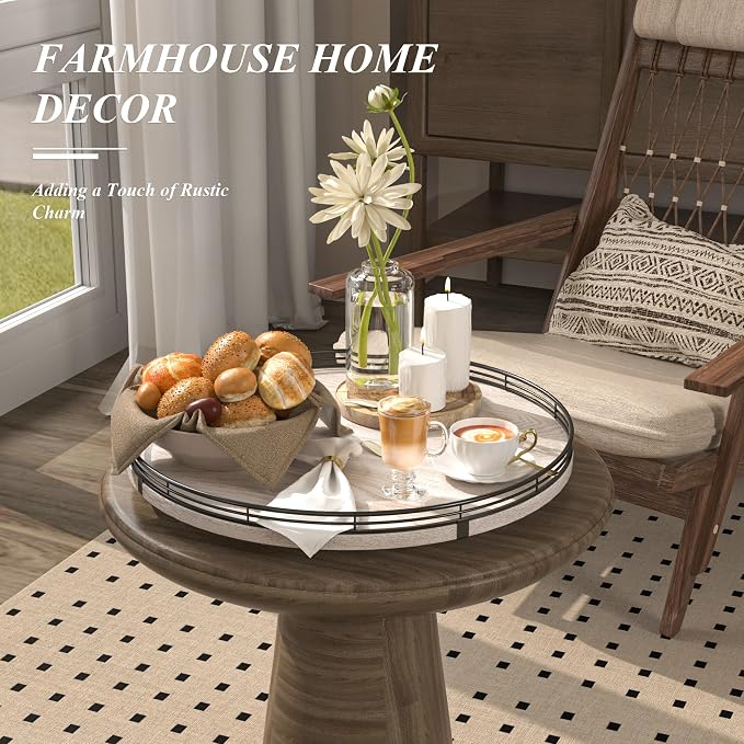 AMH 16-Inch Whitewashed Farmhouse Oak Lazy Susan Organizer | Smooth rotating - Image 4