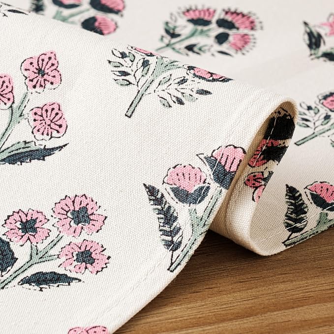 Block Print Floral Decorative Table Runners, 13x72 Inch Pink | 100% Organic - Image 5