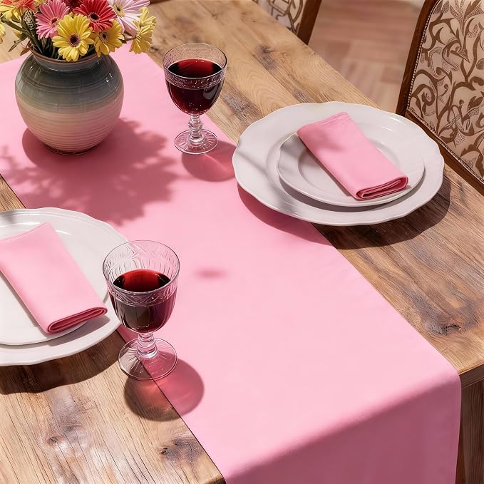 MEANMOY Pink Table Runner 108 Inches Long Waterproof Washable Table Runners | - Image 6