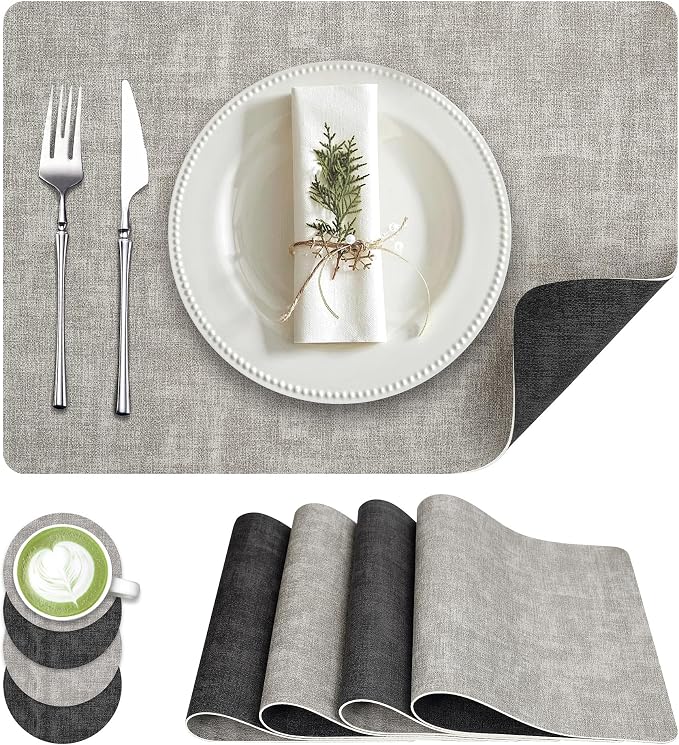 Fyvva Placemats Set of 4 Wipeable Reversible Faux Leather by Fyvva