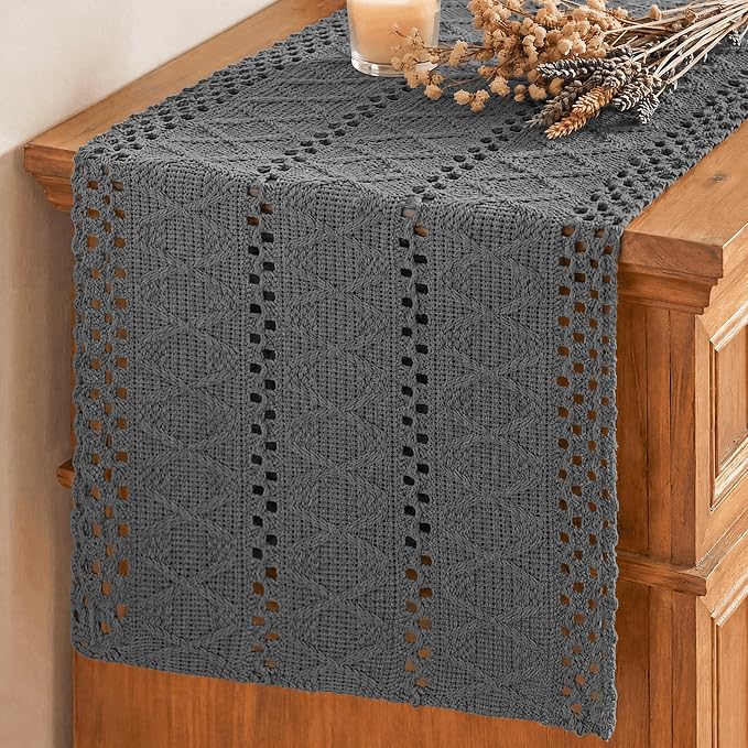 Artoid Mode Dark Grey Woven Farmhouse Hollow Table Runner 12x48 Inch | Holiday by ArtoidMode