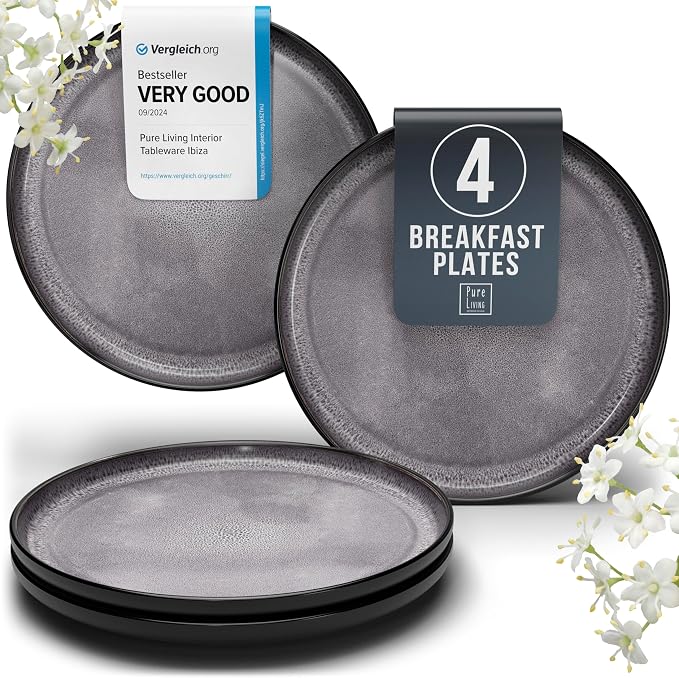PURE LIVING INTERIOR DESIGN Breakfast Plates, Dessert Plates 4-piece Set by PURELIVING