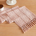 Macrame Style Boho Table Runner, 12x72 Inch Light Pink | Woven Boho Table Runner by ZEEMARTONLINE
