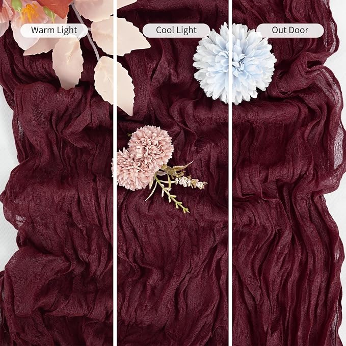 25 Pack Burgundy Table Runners 17 x 108inch Cheesecloth Table Runner Boho Gauze - Image 6