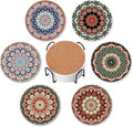 Drink Coasters for Drinks Set of 6, Mandala Absorbent Round Ceramic Stone Mat by TXIANT