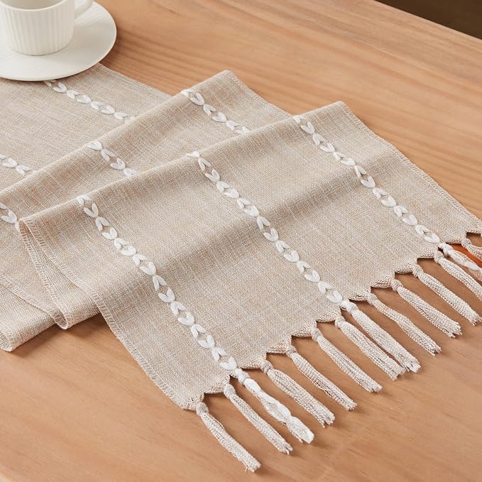 Braided Farmhouse Table Runner, Braided Taupe 13x108 Inch, Cotton Linen Table - Image 7