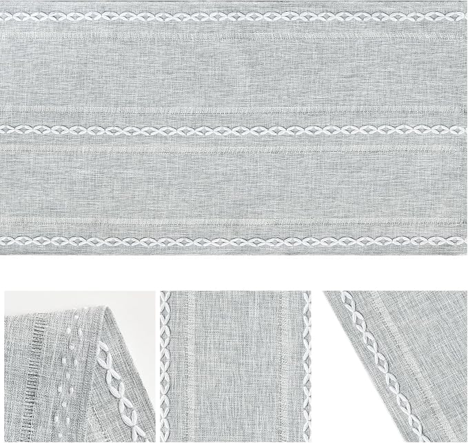 Artoid Mode Grey Rustic Cotton Linen Table Runner, Seasonal Embroidered Hollow - Image 6