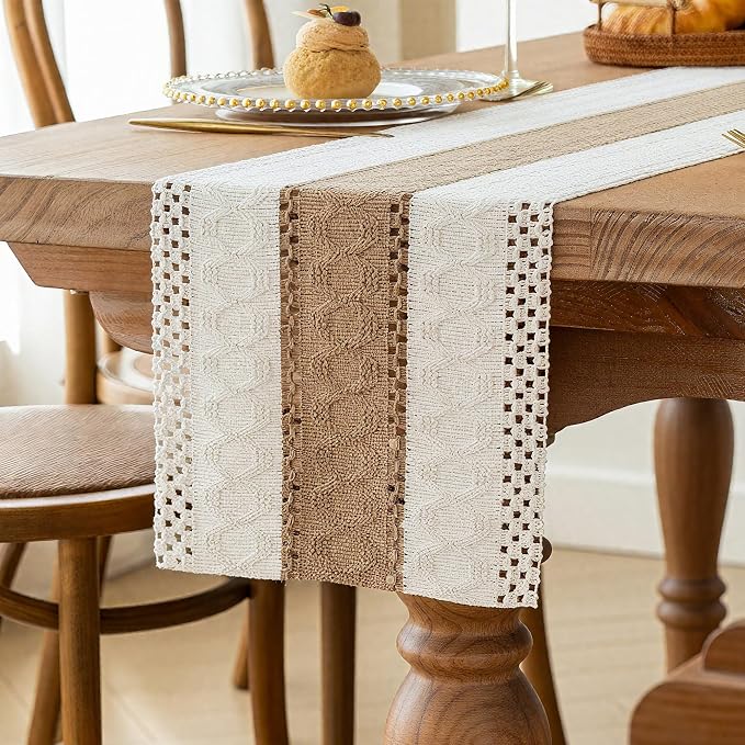 Boho Table Runner for Fall Home Decor 12x90 Farmhouse Woven Runner | 90 Inches by FEXIA