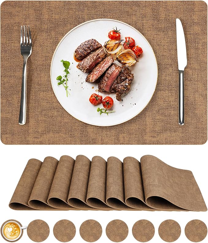 NCUE Vinyl Placemats Set of 8, Heat Resistant, Nonslip Faux Leather Waterproof by NCUE