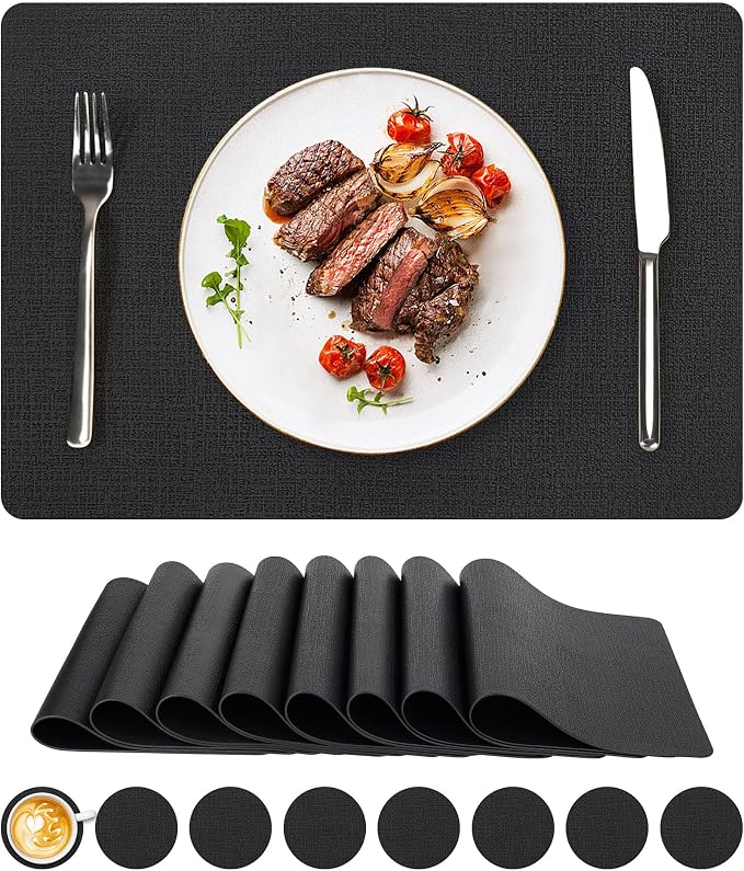 NCUE Vinyl Placemats Set of 8, Heat Resistant, Nonslip Faux Leather Waterproof by NCUE