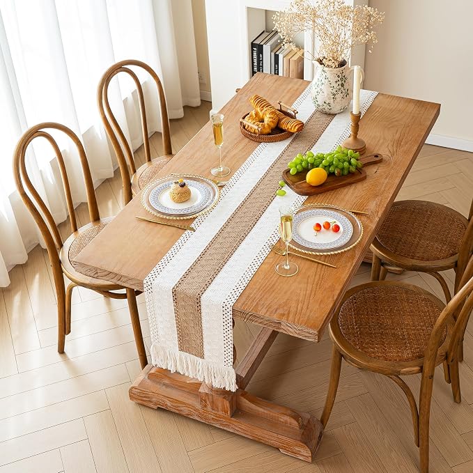 Boho Table Runner for Fall Home Decor 12x72 Burlap - Image 4